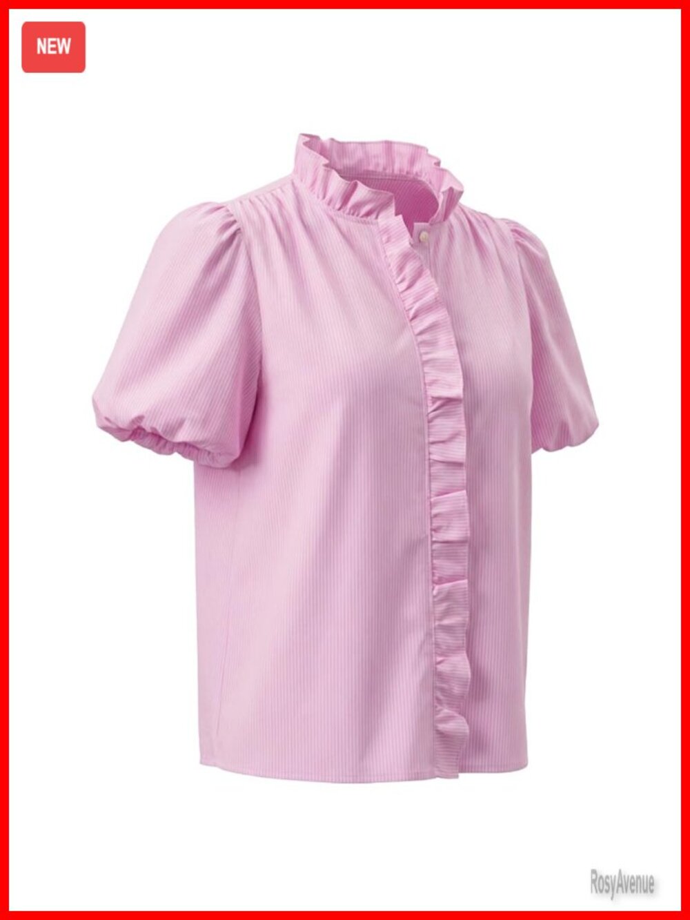 Short Puff Sleeve Button Down Blouse Ruffle Stand Collar Business Casual Preppy - Picture 5 of 6